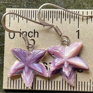 E3148 Starfish dangle earrings wampum quahog sterling silver